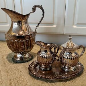 Silver Plated Vintage Style Pitcher and Sugar-Creamer Set